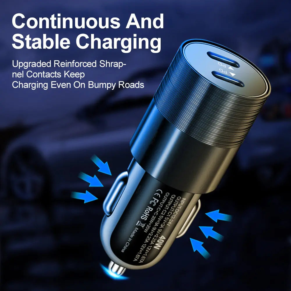 Fast Charging 68W Dual USB Type C Car Charger